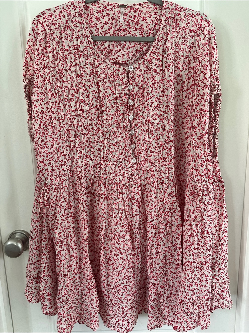 Free People Cream Tunic with Red Ditsy Floral